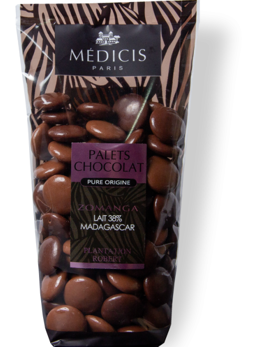 Palets chocolat au lait 38 % - Médicis Paris - Chocolats fabriqués en France